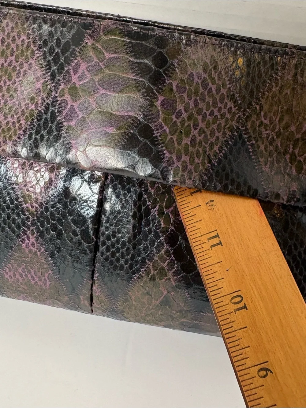 2-items NWOT- 1 snake skin harlequin diamond style pattern purple & blk clutch